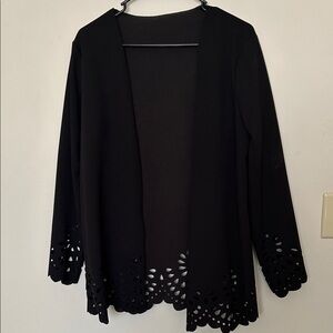 Elegant Black Women's long sleeve open front lightweight top with Cutout Design